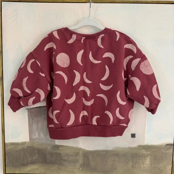 ZARA Maroon Red Moon Print Crewneck Sweatshirt Size 18-24 M - Picture 5 of 5